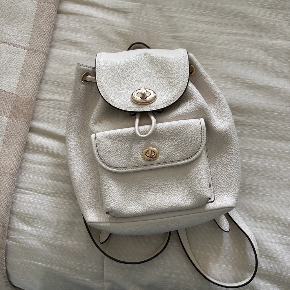 Coach White Pebbled Leather Backpack with Gold Hardware